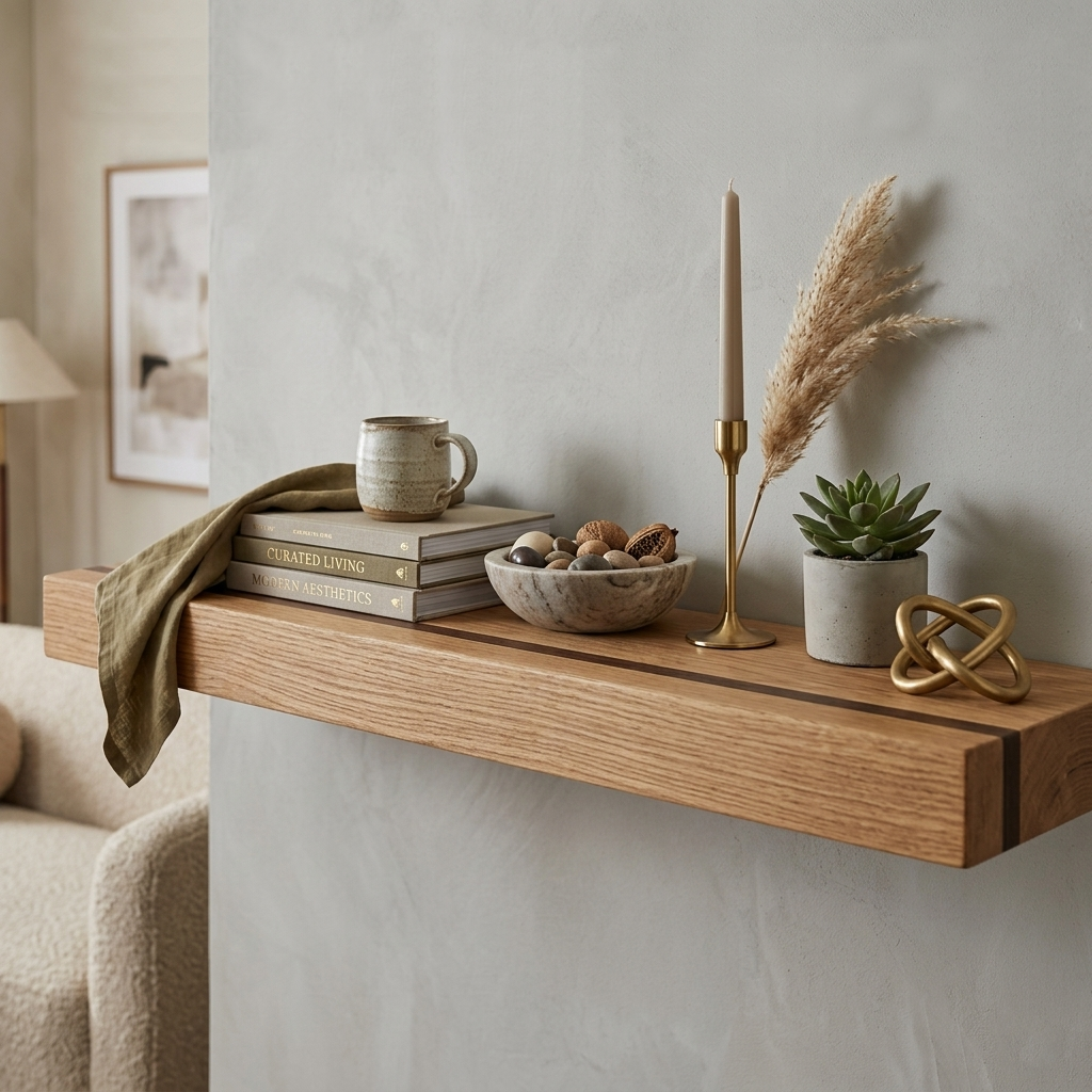 White Oak, Walnut Floating Shelf, Mid Century Modern Hardwood, Hidden Bracket (1.75" Thick)