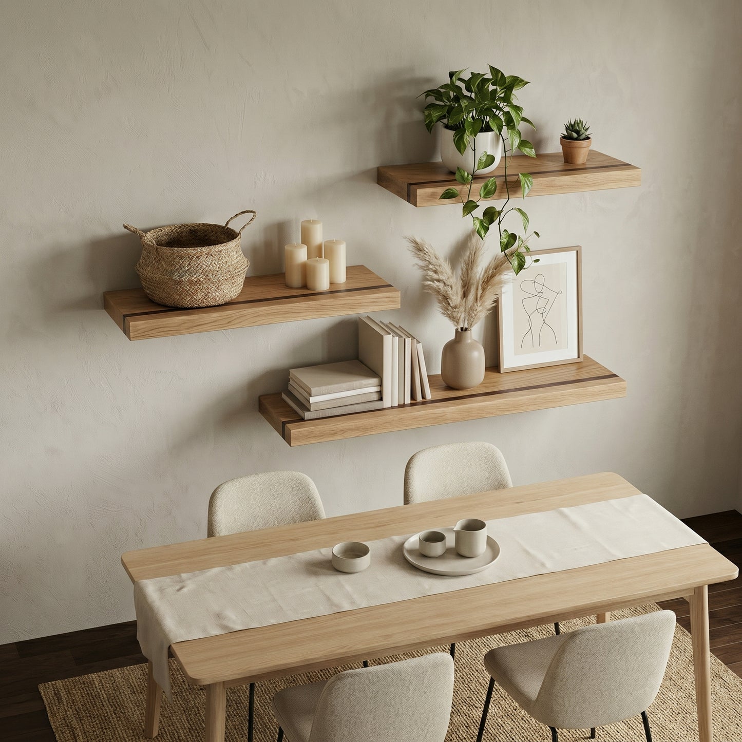 White Oak, Walnut Floating Shelf, Mid Century Modern Hardwood, Hidden Bracket (1.75" Thick)