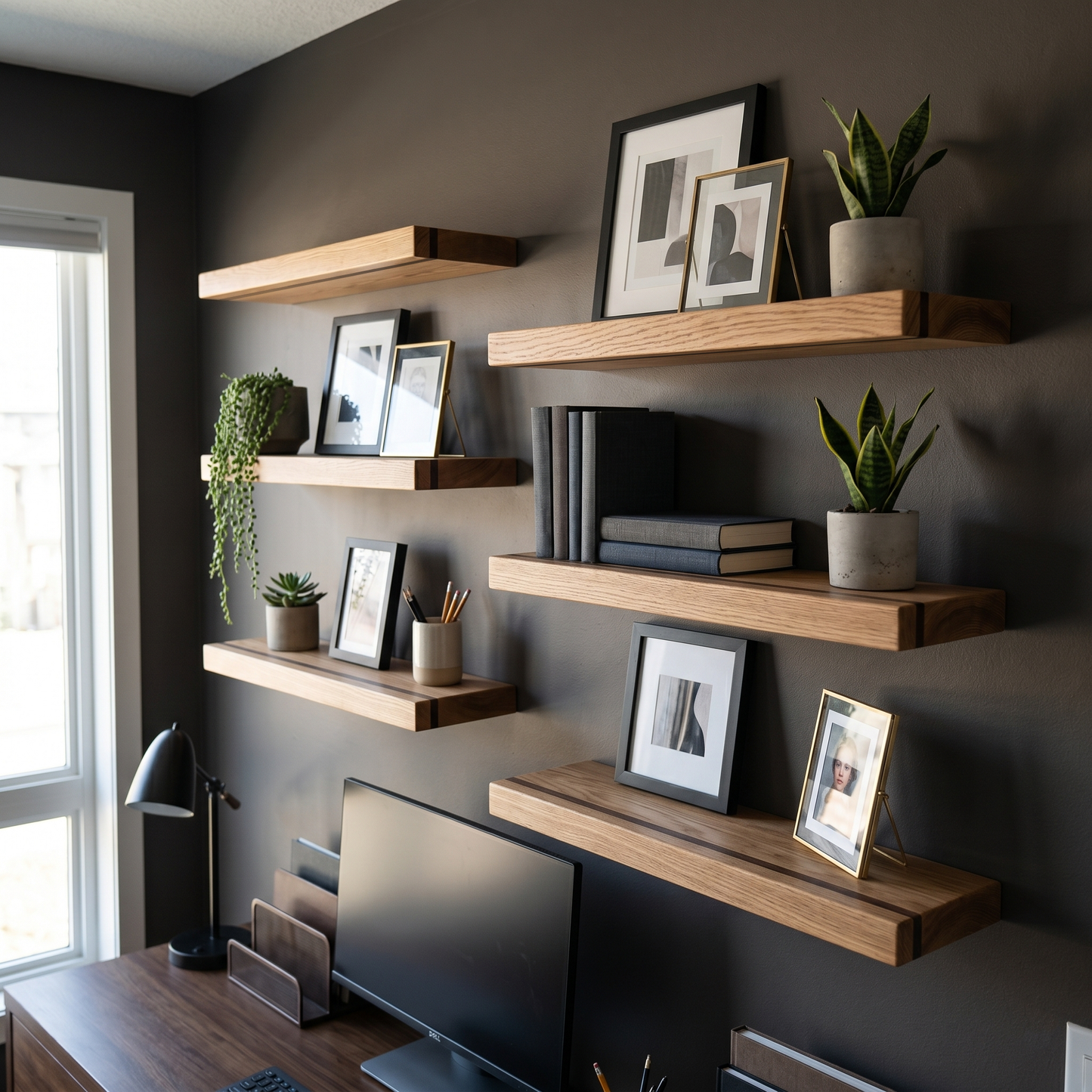 White Oak, Walnut Floating Shelf, Mid Century Modern Hardwood, Hidden Bracket (1.75" Thick)