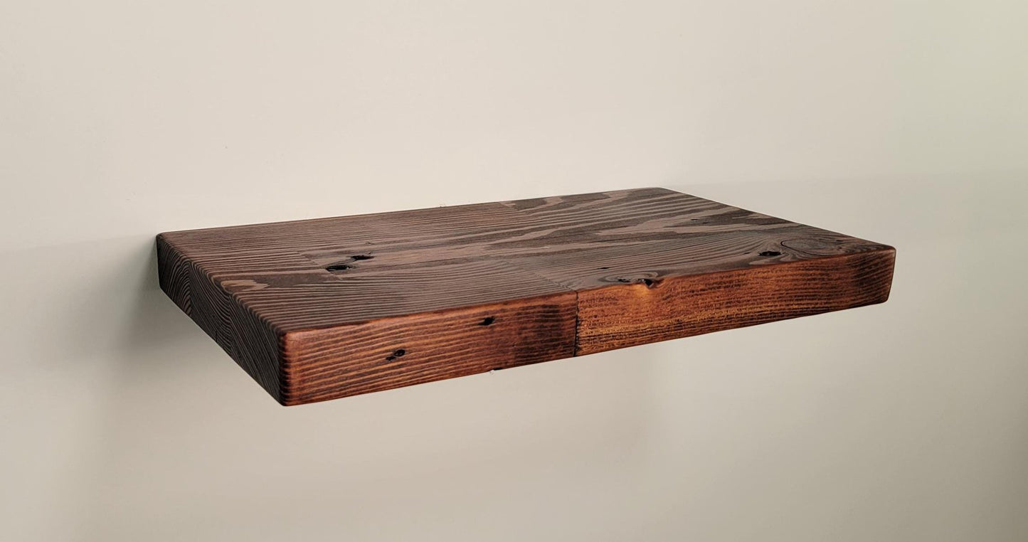 Reclaimed Floating Shelves, Plank Wood, Mid Century Modern Minimalist Sustainable,  Hidden Bracket, 1.4" Thick