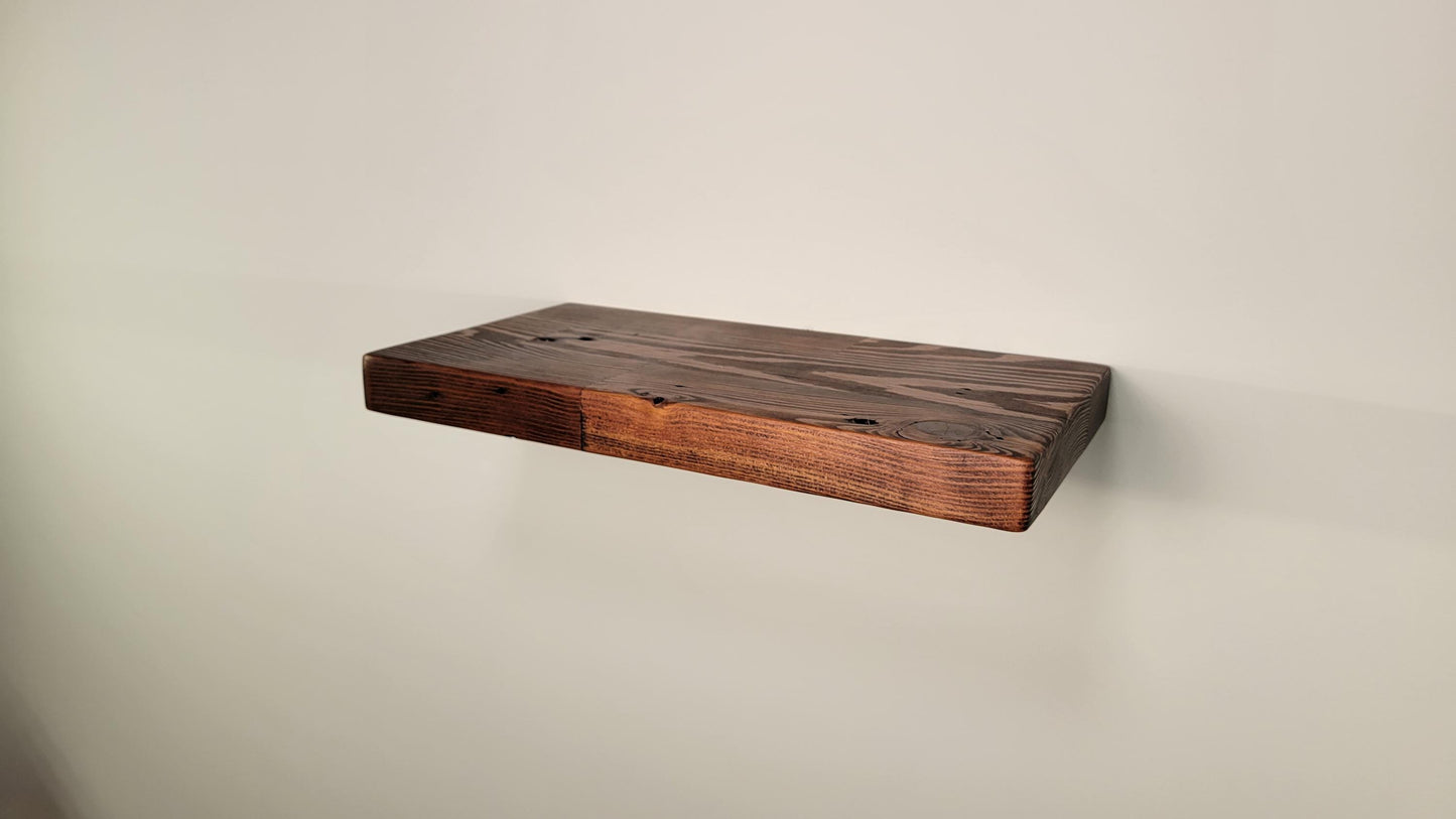 Reclaimed Floating Shelves, Plank Wood, Mid Century Modern Minimalist Sustainable,  Hidden Bracket, 1.4" Thick
