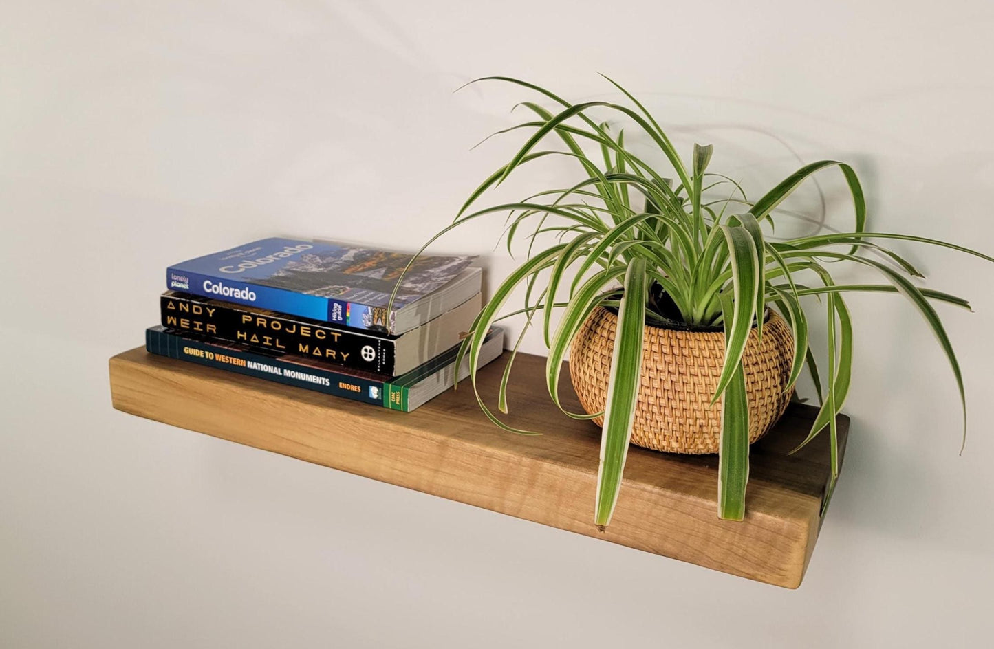 Poplar Floating Shelf, Mid Century Modern Minimalist Sustainable American Hardwood, Hidden Bracket, 1.75" Thick