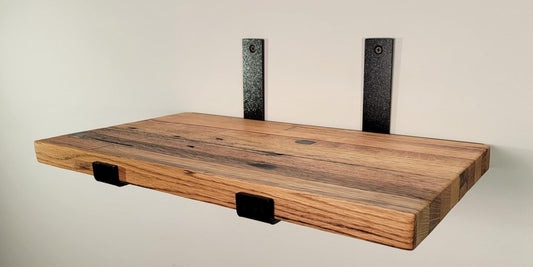 Reclaimed Oak Shelves, Mid Century Modern American Hardwood, with Brackets, Recycled Cargo Trailer Flooring