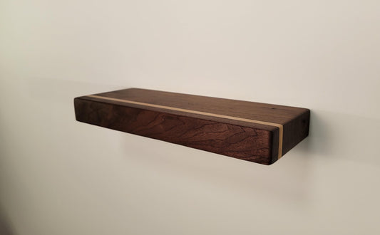 Walnut Floating Shelf with Maple, Minimalist Mid Century Modern Hardwood, Hidden Bracket, 1.75" Thick