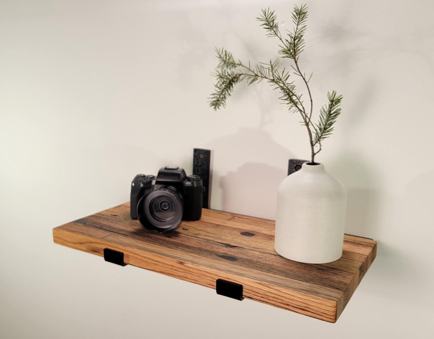 Reclaimed Oak Shelves, Mid Century Modern American Hardwood, with Brackets, Recycled Cargo Trailer Flooring