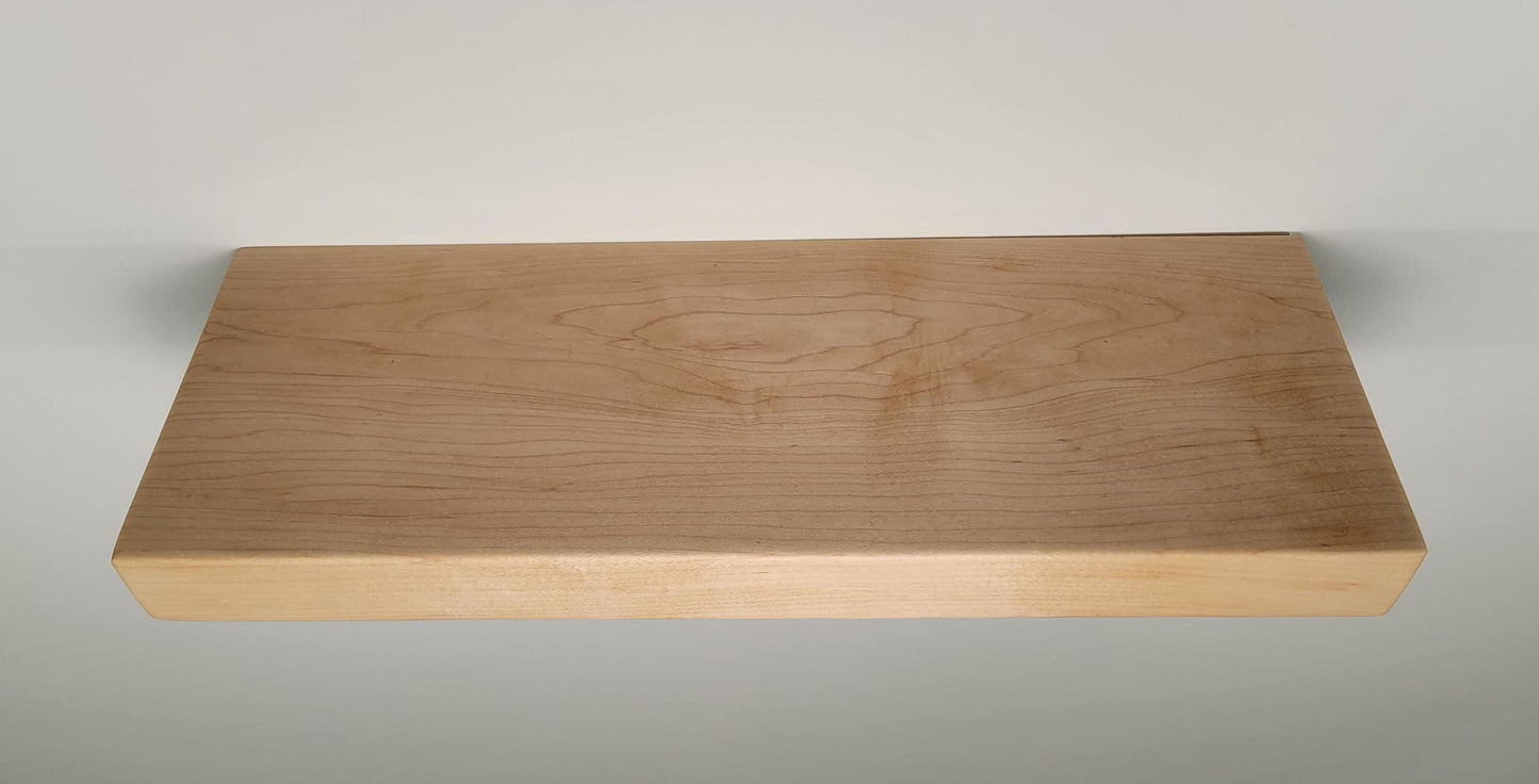 Maple Floating Shelf, Mid Century Modern Minimalist Sustainable American Hardwood, Hidden Bracket, 1.75" Thick