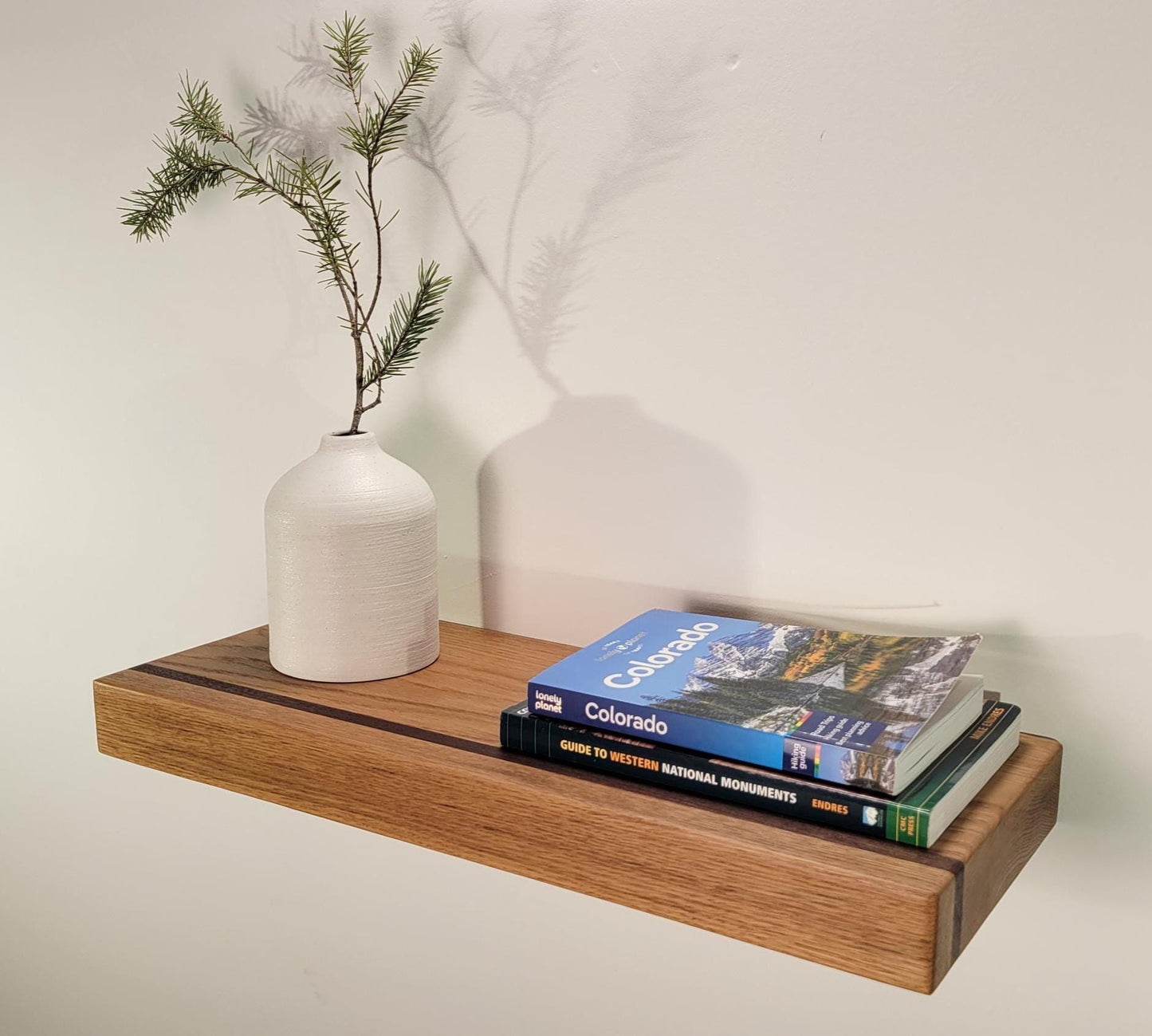 White Oak, Walnut Floating Shelf, Mid Century Modern Hardwood, Hidden Bracket (1.75" Thick)