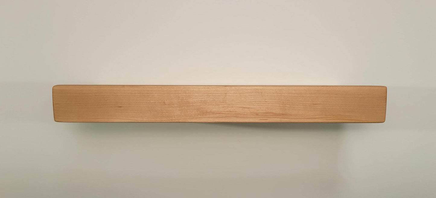 Maple Floating Shelf with Walnut, Minimalist Mid Century Modern Hardwood, Hidden Bracket, 1.75" Thick