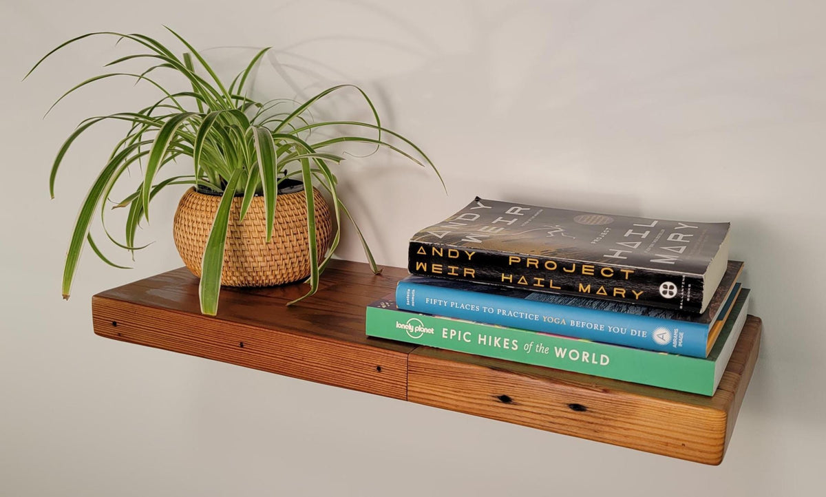 Reclaimed Floating Shelves, Plank Wood, Mid Century Modern Minimalist Sustainable,  Hidden Bracket, 1.4" Thick