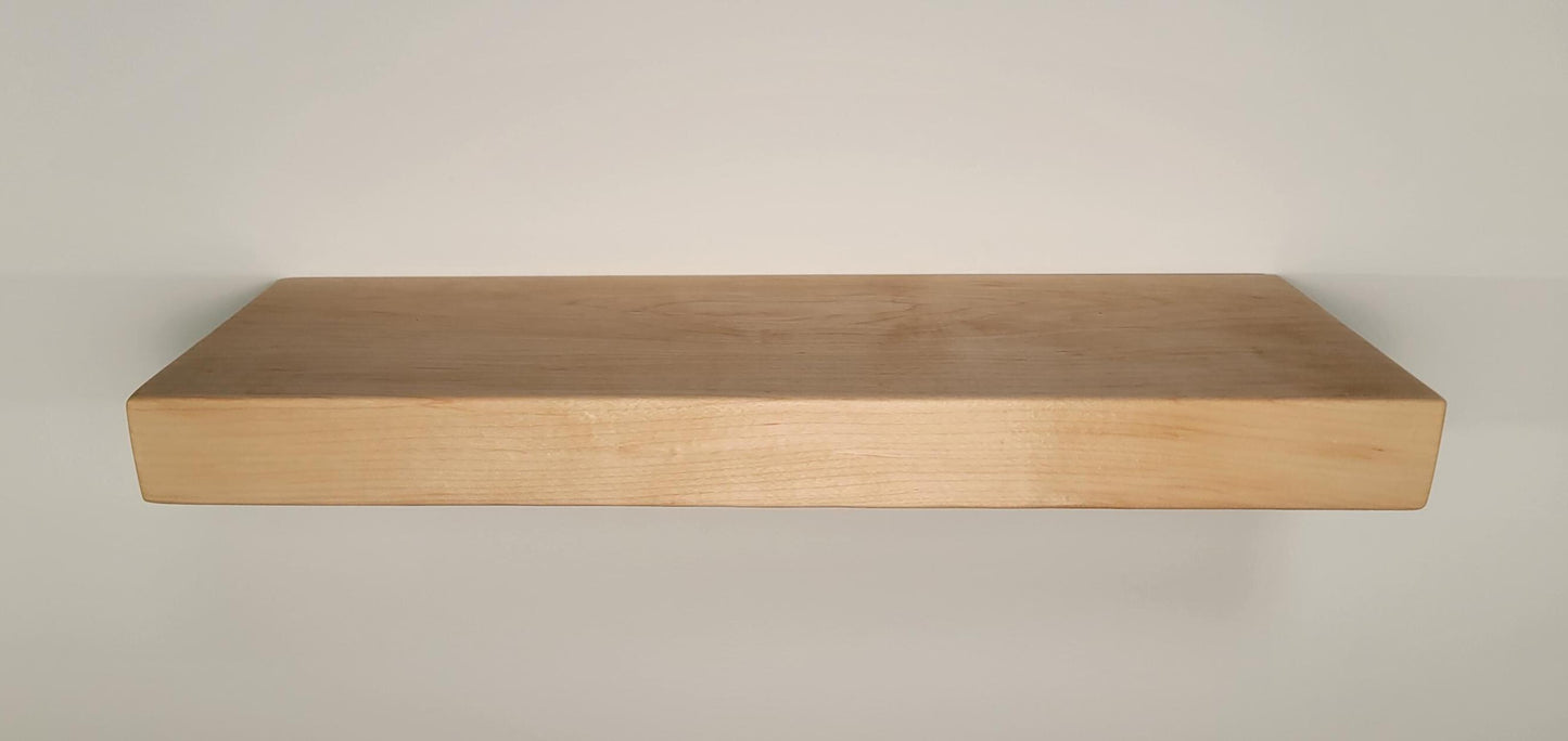 Maple Floating Shelf, Mid Century Modern Minimalist Sustainable American Hardwood, Hidden Bracket, 1.75" Thick
