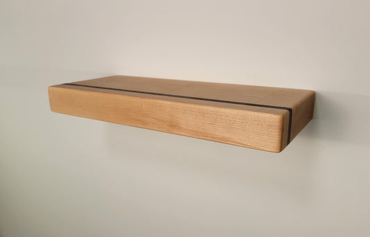 Maple Floating Shelf with Walnut, Minimalist Mid Century Modern Hardwood, Hidden Bracket, 1.75" Thick