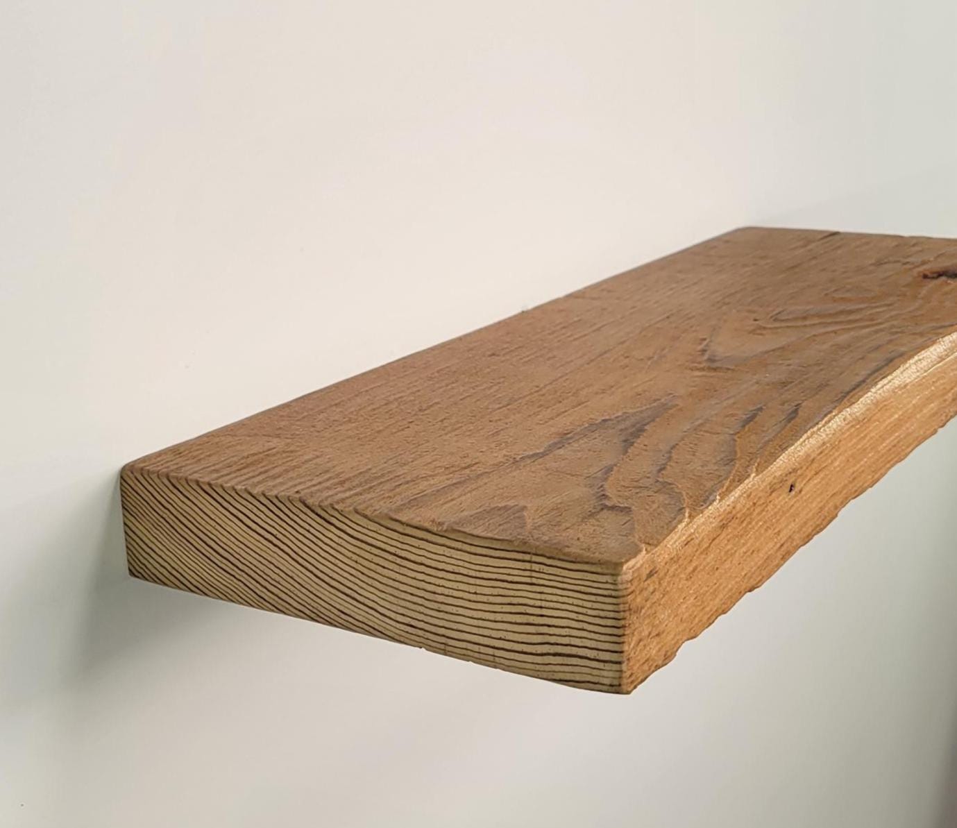 Reclaimed Rustic Wood Floating Shelf, Modern Natural Sustainable American Hardwood, Hidden Bracket, 1.5" Thick