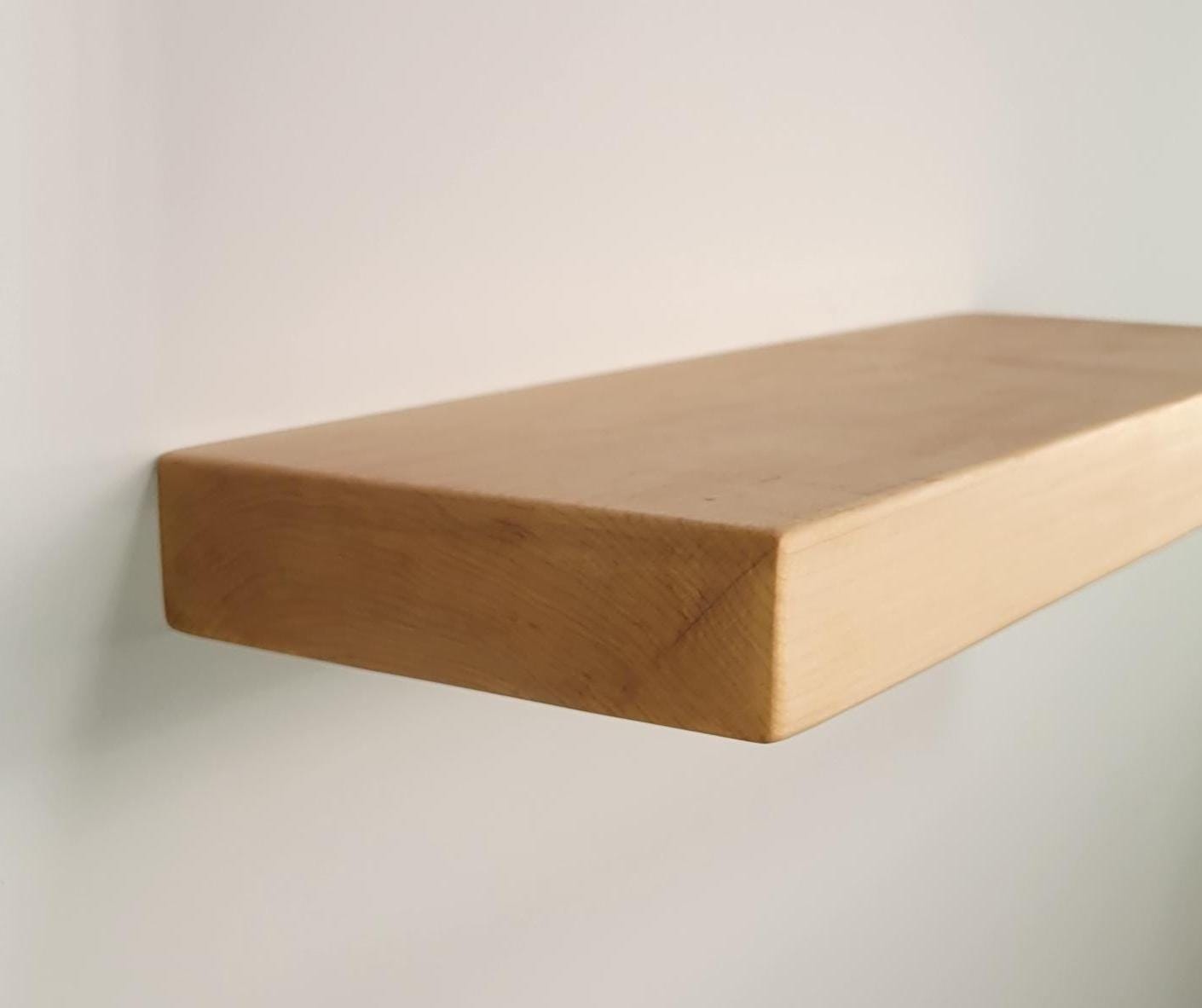 Maple Floating Shelf, Mid Century Modern Minimalist Sustainable American Hardwood, Hidden Bracket, 1.75" Thick