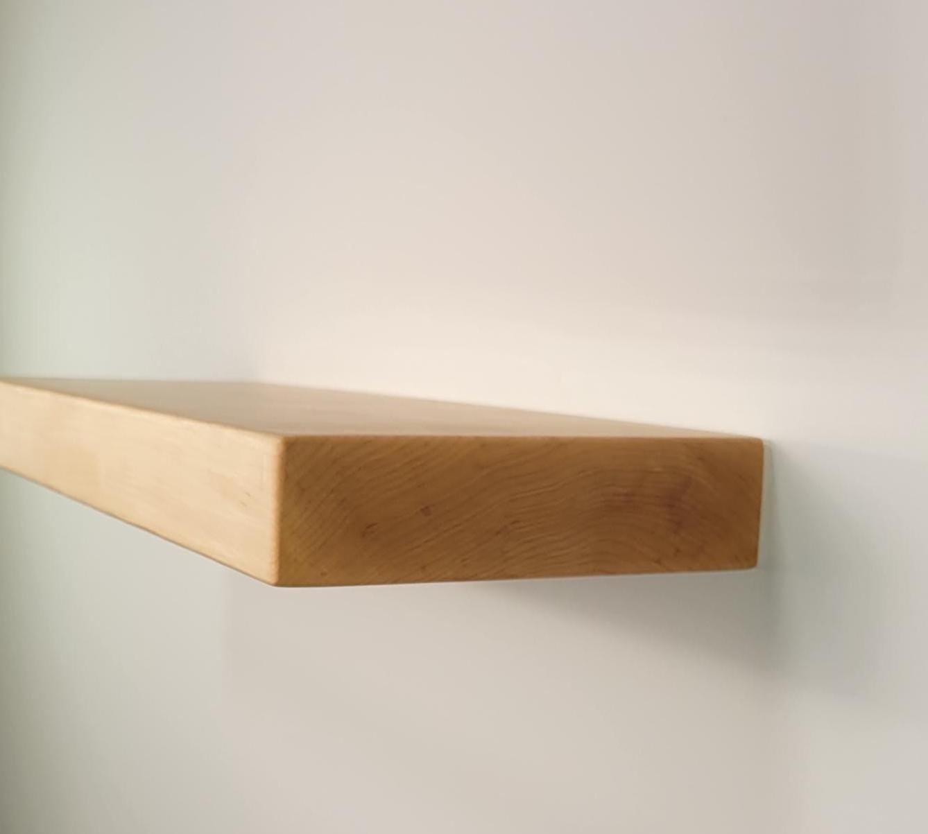 Maple Floating Shelf, Mid Century Modern Minimalist Sustainable American Hardwood, Hidden Bracket, 1.75" Thick