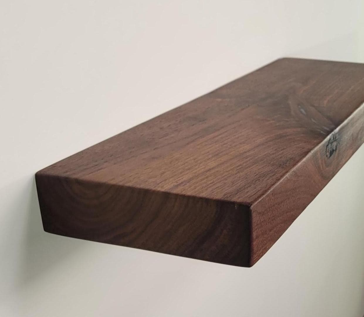 Walnut Floating Shelf,  Mid Century Modern Minimalist American Hardwood, Hidden Bracket, 1.75" Thick