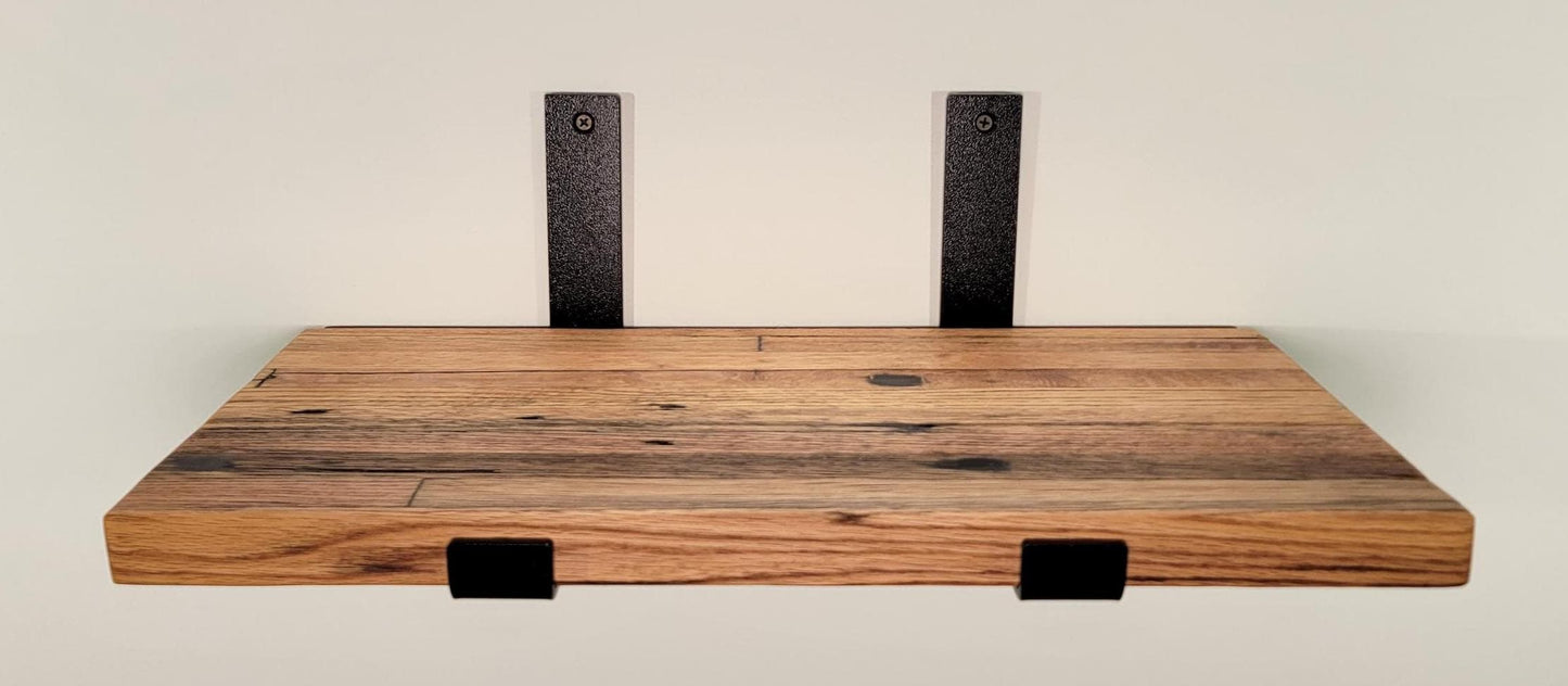 Reclaimed Oak Shelves, Mid Century Modern American Hardwood, with Brackets, Recycled Cargo Trailer Flooring