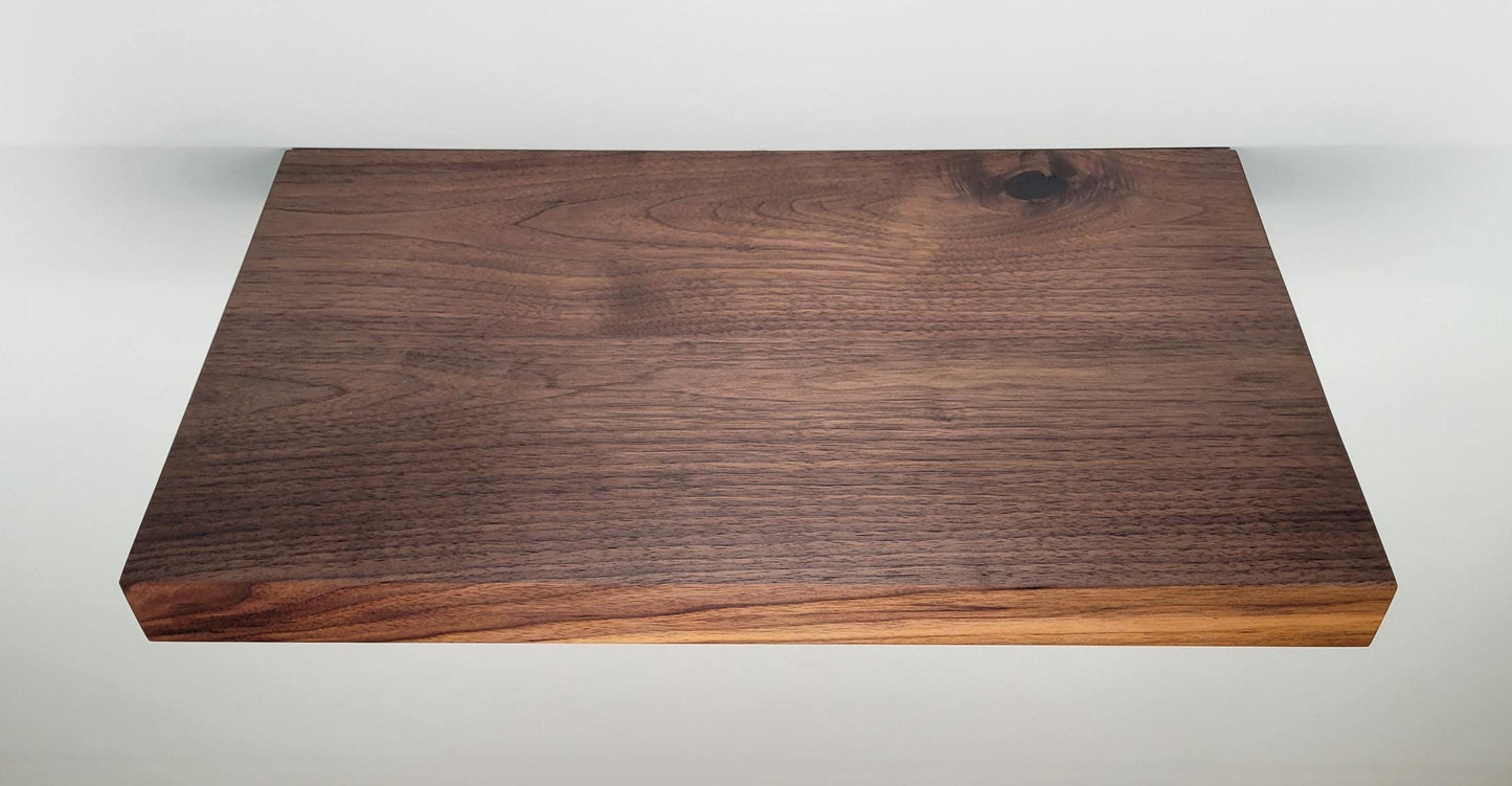 Walnut Floating Shelf, Squared Edges, Mid Century Modern Minimalist American Hardwood, Hidden Bracket