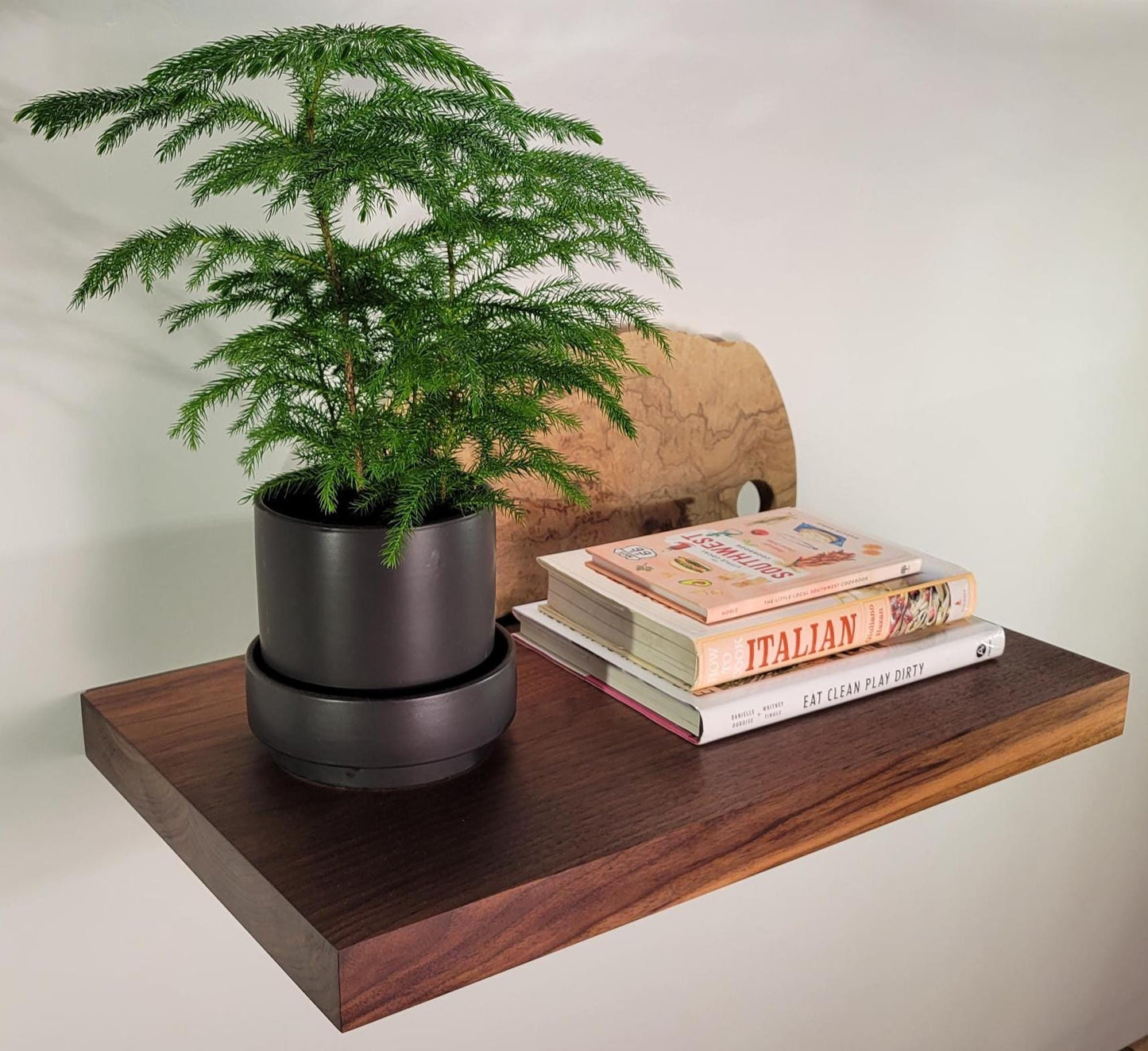 Walnut Floating Shelf, Squared Edges, Mid Century Modern Minimalist American Hardwood, Hidden Bracket