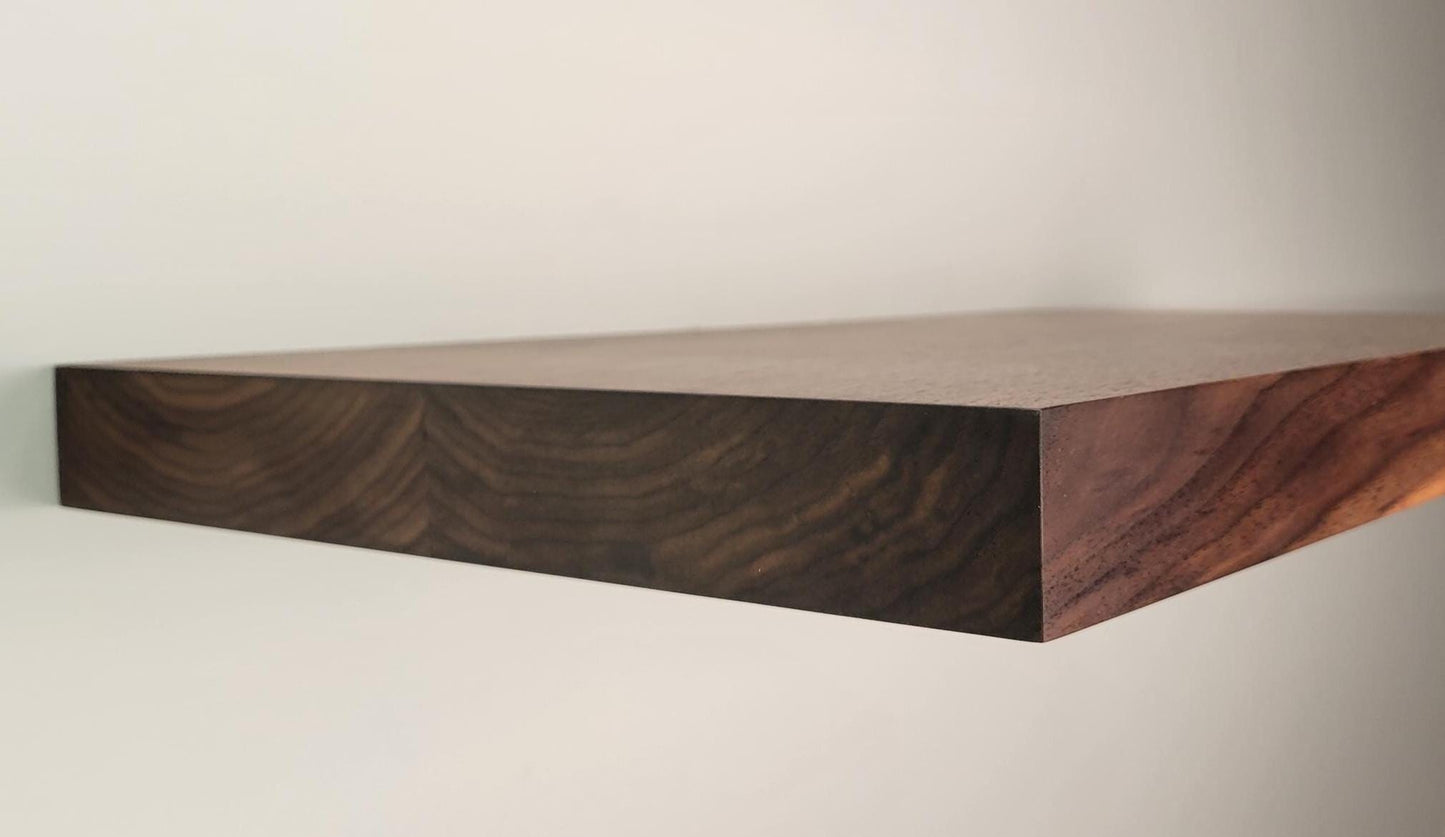 Walnut Floating Shelf, Squared Edges, Mid Century Modern Minimalist American Hardwood, Hidden Bracket