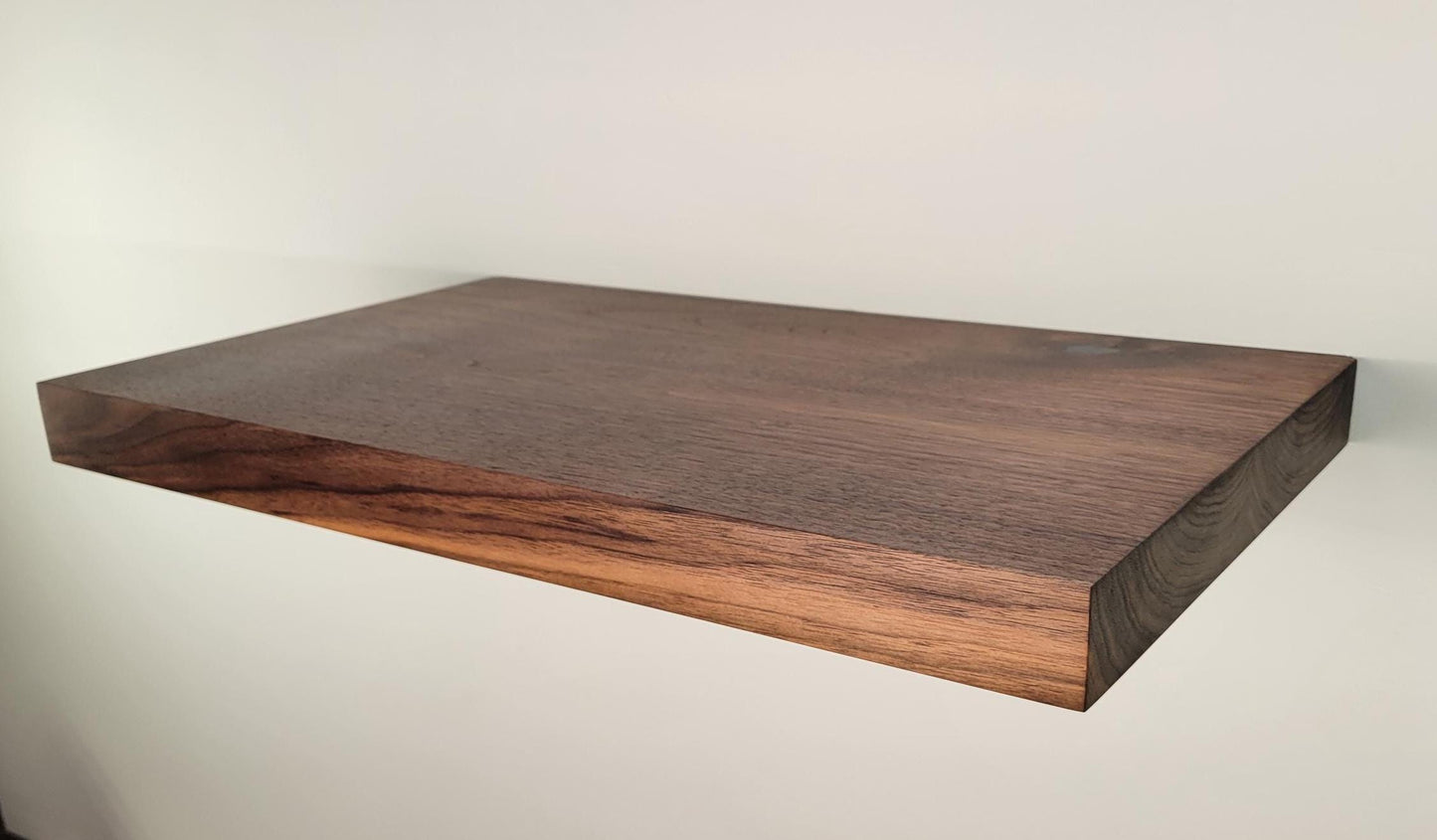 Walnut Floating Shelf, Squared Edges, Mid Century Modern Minimalist American Hardwood, Hidden Bracket