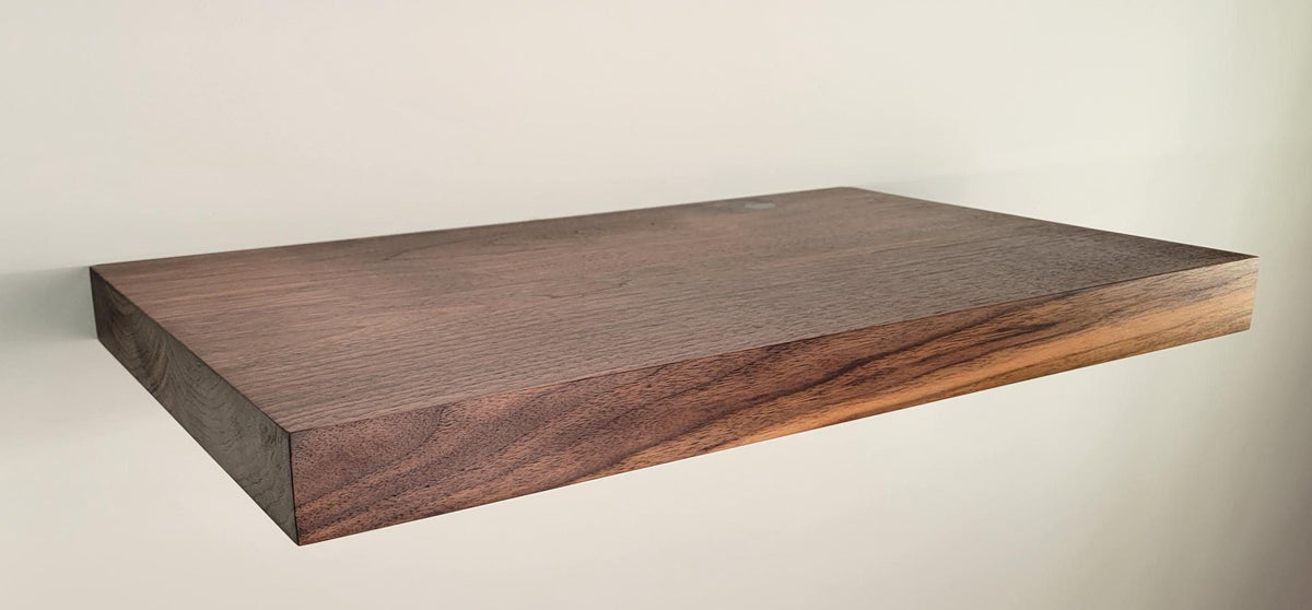 Walnut Floating Shelf, Squared Edges, Mid Century Modern Minimalist American Hardwood, Hidden Bracket
