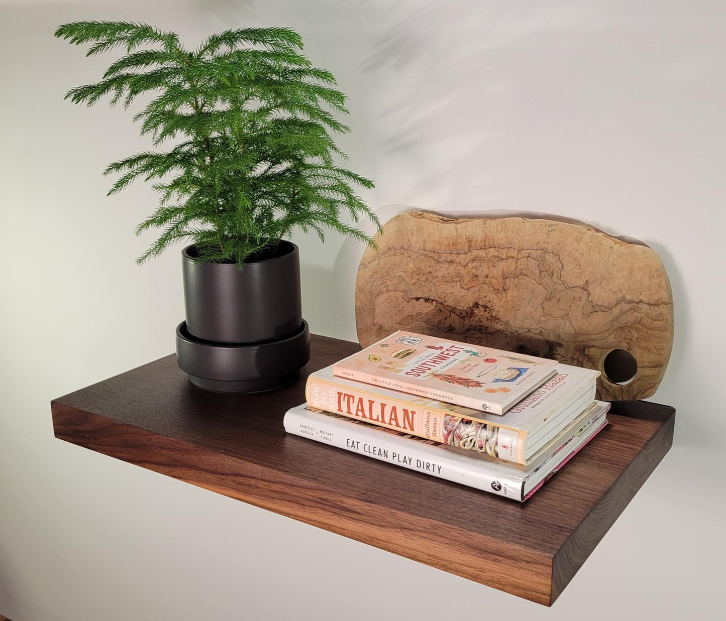 Walnut Floating Shelf, Squared Edges, Mid Century Modern Minimalist American Hardwood, Hidden Bracket