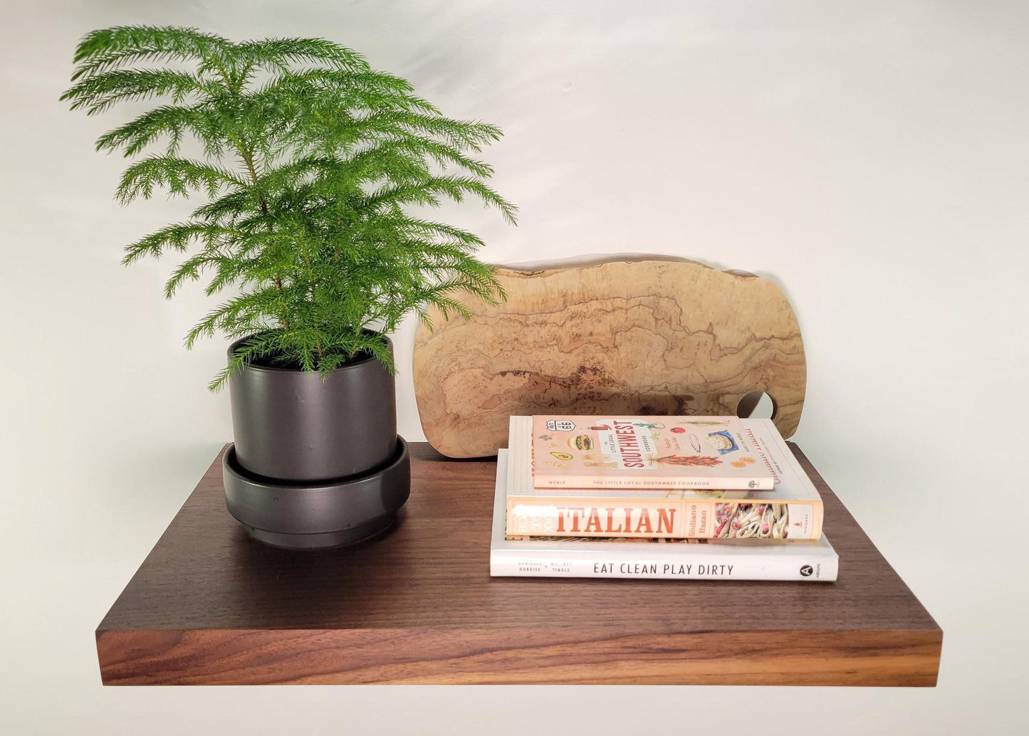 Walnut Floating Shelf, Squared Edges, Mid Century Modern Minimalist American Hardwood, Hidden Bracket