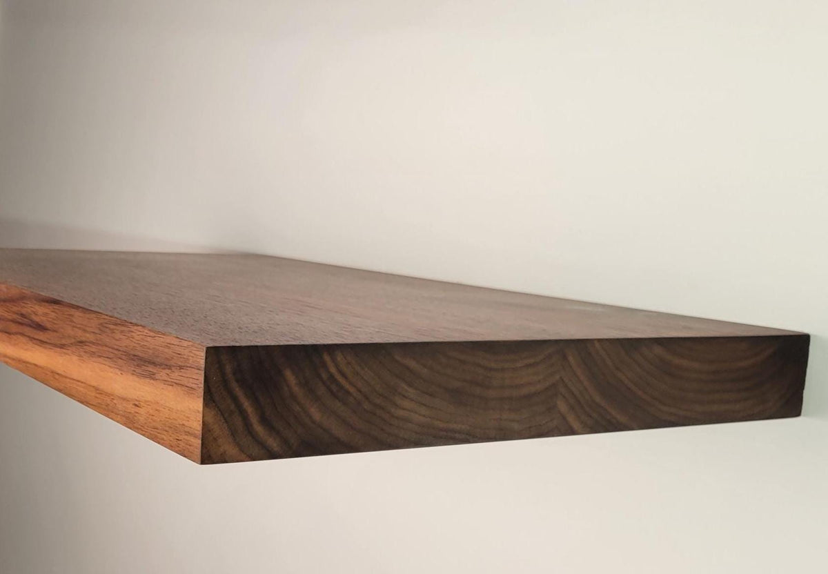 Walnut Floating Shelf, Squared Edges, Mid Century Modern Minimalist American Hardwood, Hidden Bracket