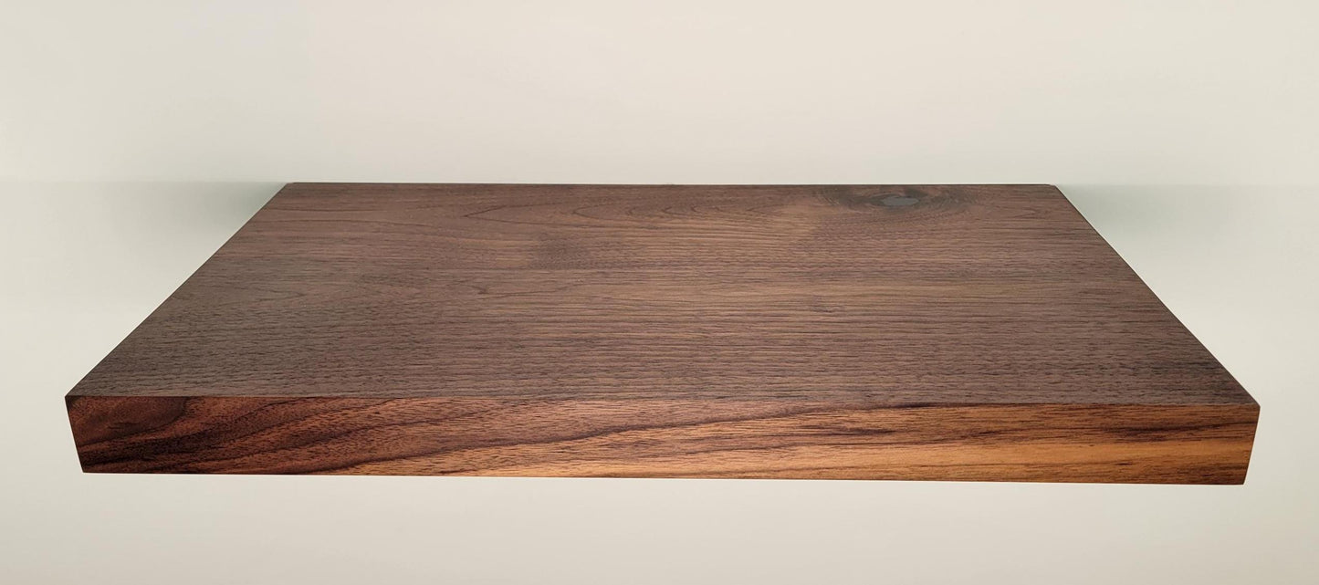 Walnut Floating Shelf, Squared Edges, Mid Century Modern Minimalist American Hardwood, Hidden Bracket